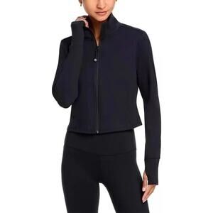 98$ AQUA Full Zip Up Athletic Cropped Jacket Mock Neck Women's XLARGE  Black